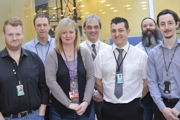 Mark Jones, centre with  DVLA's Science, Technology, Engineering and Mathematics (STEM) ambassadors