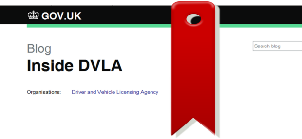 screen shot of Inside DVLA blog page with a bookmark