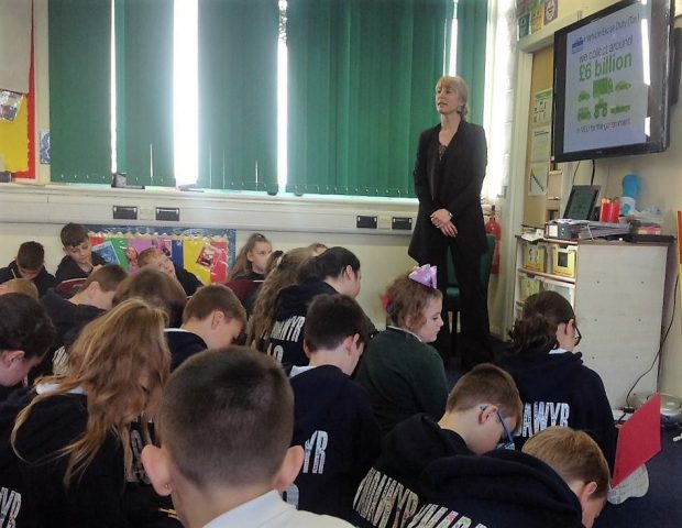 DVLA's Nicola Braun speaks to primary school children about DVLA