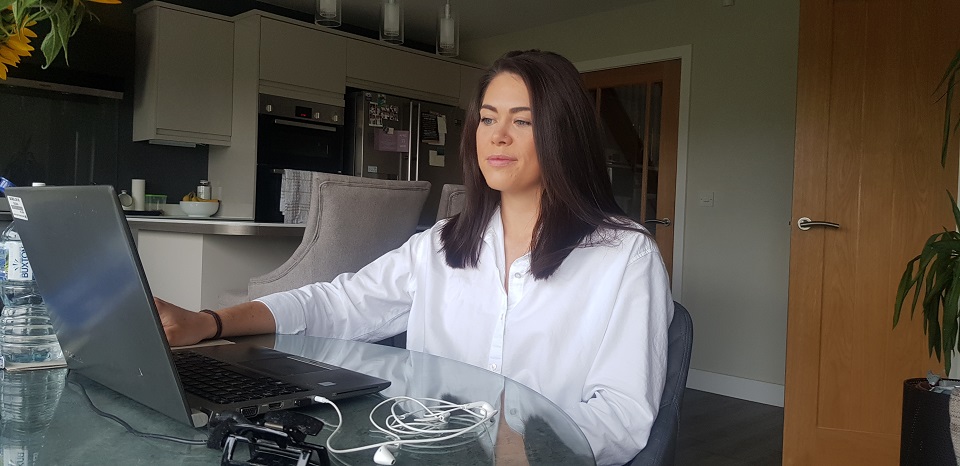 Jodie working on her laptop at home during the coronavirus pandemic