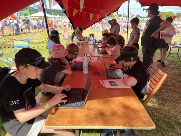 Children taking part in our daily coding competition at the Eisteddfod