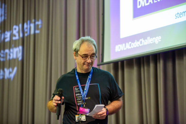 Mark Jones on stage at the Code Challenge.